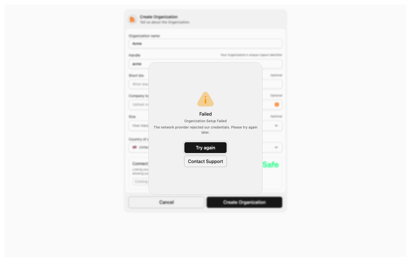 Desktop Organization credential refusal