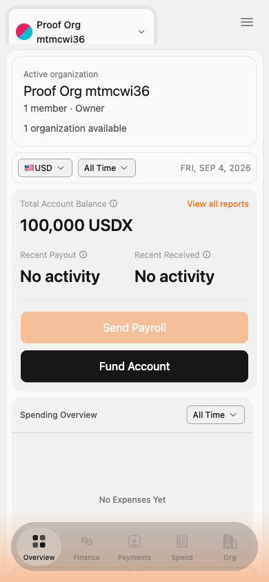 Mobile Organization dashboard