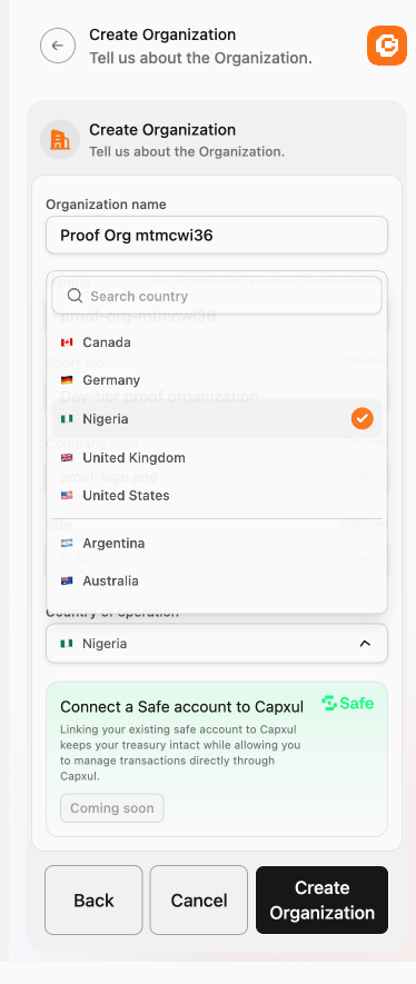 Mobile Organization form